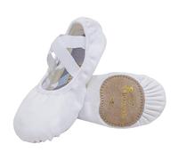 flexdans Ballet Shoes, Highly Stretch Canvas Ballet Flats Dance Shoes, Ballet Slippers Ballerina Flats Yoga Gymnastic Shoe for Girls Women White 34