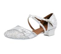 flexdans Girls Glitter Ballroom Dance Shoes, Latin Salsa Dance Shoes Tango Dancing Ballroom Closed Toe Dance Shoes for Kids Silver 30