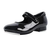 flexdans Tap Shoes for Girls Boys Patent Leather Mary Jane Hook & Loop Fastener Tap Dance Shoes for Kids F002 Black 30