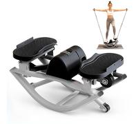 Flexella Rock Stepper for Exercise at Home, Lateral Rocking Stepper with Digital Counter & Resistance Bands, 330 LBS Weight Capacity & Low Impact, Ski Machine Full Body Workout Equipment (White)