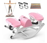 Flexella Rock Stepper, Side to Side Rocking Stepper Exercise Machine for Balance at Home, Low-Impact Lateral Stair Stepper with Resistance Bands & Digital Counter, 250 LBS Weight Capacity (Pink)