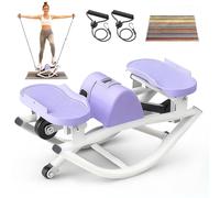 Flexella Rock Stepper, Side to Side Rocking Stepper Machine for Balance Exercise at Home, Low-Impact Lateral Stair Stepper with Resistance Bands & Digital Counter, Tool-Free Assembly (Purple)