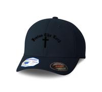 Flexfit Cap for Men & Women Embroidered Christian Cross Praise The Lord Faith Jesus Polyester, Dark Navy Design Only, L-XL
