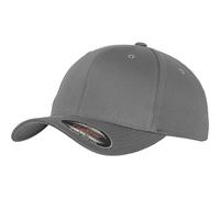Flexfit Fitted Baseball Cap Hat Curved Peak 6 Panel Mid Profile Shape Silver