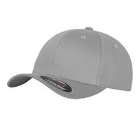 Flexfit Fitted Baseball Cap Hat Curved Peak 6 Panel Mid Profile Shape Silver