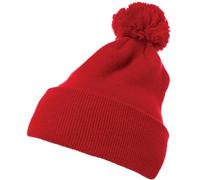 Flexfit Unisex Cuffed Pom Pom Knit Beanie Beanie Hat, Red,