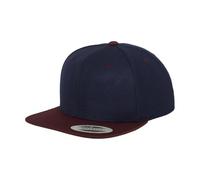 Yupoong Flexfit Unisex Kappe Classic Snapback 2-Tone, zweifarbige blanko Cap mit geradem Schirm, One Size Einheitsgröße für Männer und Frauen, Farbe nvy/maroon
