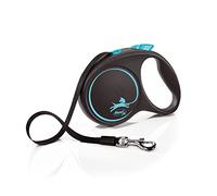 flexi® Black Design L | 5 m retractable tape leash for dogs up to 50 kg | Black/blue | Retractable dog lead | Weight: 330 g | Dimensions: 12.1 x 17.4 cm