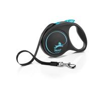 flexi Black Design L | 5 m retractable tape leash for dogs up to 50 kg | Black - blue | Retractable dog lead | Weight: 330 g | Dimensions: 12.1 x 17.4 cm