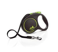 flexi Black Design L | 5 m retractable tape leash for dogs up to 50 kg | Black - green | Retractable dog lead | Weight: 330 g | Dimensions: 12.1 x 17.4 cm
