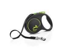 flexi® Black Design L | 5 m retractable tape leash for dogs up to 50 kg | Black/green | Retractable dog lead | Weight: 330 g | Dimensions: 12.1 x 17.4 cm