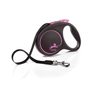 flexi Black Design L | 5 m retractable tape leash for dogs up to 50 kg | Black - pink | Retractable dog lead | Weight: 330 g | Dimensions: 12.1 x 17.4 cm