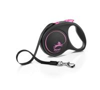 flexi® Black Design L | 5 m retractable tape leash for dogs up to 50 kg | Black/pink | Retractable dog lead | Weight: 330 g | Dimensions: 12.1 x 17.4 cm