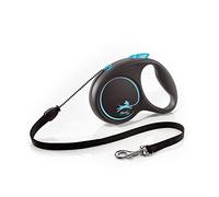 flexi® Black Design M | 5 m retractable cord eash for dogs up to 20 kg | Black/blue | Retractable dog lead | Weight: 200 g | Dimensions: 10.6 x 15.1 cm