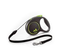 flexi® Black Design M | 5 m retractable cord lead for dogs up to 20 kg | Black / green | extendable dog lead | Weight: 200 g | Dimensions: 10.6 x 15.1 cm