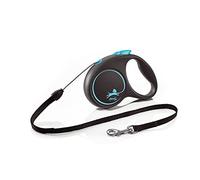 flexi Black Design S | 5 m retractable cord leash for dogs up to 12 kg | Black - blue | Retractable dog lead | Weight: 140 g | Dimensions: 9.6 x 13.8 cm