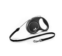 flexi Black Design S | 5 m retractable cord leash for dogs up to 12 kg | Black - silver | Retractable dog lead | Weight: 140 g | Dimensions: 9.6 x 13.8 cm