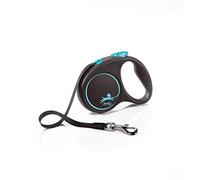 flexi® Black Design S | 5 meter retractable tape leash for dogs up to 15 kg | Black/blue | Retractable dog lead | Weight: 180 g | Dimensions: 10.2 x 14.3 cm