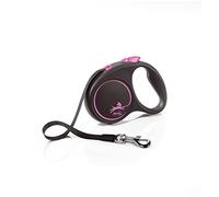 flexi® Black Design S | 5 meter retractable tape leash for dogs up to 15 kg | Black/pink | Retractable dog lead | Weight: 180 g | Dimensions: 10.2 x 14.3 cm