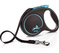 Flexi Black Design Tape Dog Lead. Blue. 5m Leash. S/M/L 15/25/50Kg Extendable.