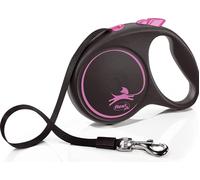 Flexi Black Design Tape Dog Lead. Pink. 5m Leash. S/M/L 15/25/50Kg Extendable.
