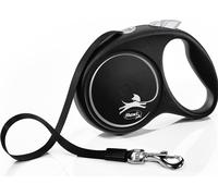 Flexi Black Design Tape Dog Lead. Silver. 5m Leash. S/M/L 15/25/50Kg Extendable.