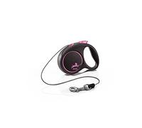flexi® Black Design XS | 3 m retractable cord lead for small dogs up to 8 kg | Pocket size | 3-finger handle | Black / pink | extendable lead | Weight: 90 g | 7.8 x 10.9 cm