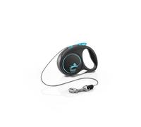 flexi® Black Design XS | 3 m retractable cord leash for small dogs up to 8 kg | Pocket size | 3-finger handle | Black/blue | Retractable dog lead | Weight: 90 g | Dimensions: 7.8 x 10.9 cm