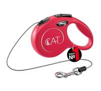 flexi® CAT | 3 m retractable cord leash for cats up to 8 kg | Pocket size | 3-finger handle | Red | Retractable lead | Weight: 100 g | Dimensions: 8.2 x 13 cm