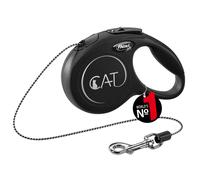 Flexi Classic Cord Cat Lead Black Extra Small 3m Retractable Cat Leash/Lead for cats up to 8kgs/18lbs