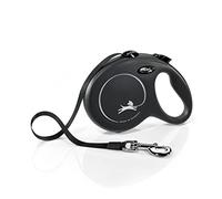flexi® Classic L | 5 m retractable tape leash for dogs up to 50 kg | Black | Retractable dog lead | Weight: 350 g | Dimensions: 12.9 x 18.8 cm