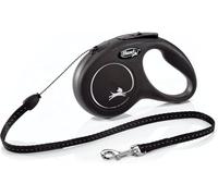 flexi Classic Retractable Dog Leash (Rope), Ergonomic, Durable and Tangle-Free, for Dogs up to 26 lbs, 16 ft, Small, Black