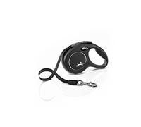 flexi® Classic XS | 3 m retractable tape leash for small dogs up to 12 kg | Pocket size | 3-finger handle | Black | Retractable dog lead | Weight: 110 g | Dimensions: 8.2 x 13 cm