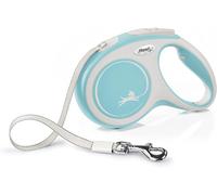 Flexi Dog Lead. Comfort Light Blue & White. Tape. Extendable, Retractable S/M 5m