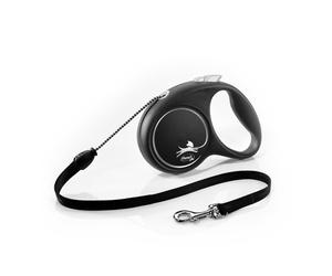 Flexi - FU22C5-251 -S SI - Leave for dogs - Board leash - Cat leash - Black Design M Cord 5m, Black/Silver