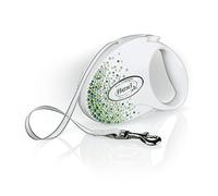 Flexi Glam Splash Leaf Tape Pearl White - 5m Retractable Dog Lead - Swarovski Crystals - Medium (Up to 25kg)