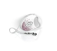 Flexi Glam Splash Pink Tape Pearl White - 3m Retractable Dog Lead - Swarovski Crystals - Small (Up to 12kg)