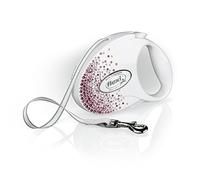 Flexi Glam Splash Pink Tape Pearl White - 5m Retractable Dog Lead - Swarovski Crystals - Medium (Up to 25kg)
