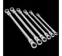 Sealey Ak63832 Flexi-Head Double End Ratchet Ring Spanner Set 6Pc X-Long Metric