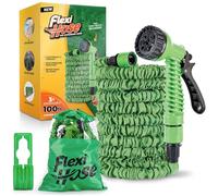 Flexi Hose Expandable Garden Hose - 100FT Heavy Duty Water Hose, Retractable Hose with 3/4-Inch Fittings - Expandable Hose Design & Spray Nozzle Included - Green, 30 Metres