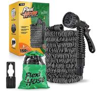 Flexi Hose Expandable Garden Hose - 150FT Heavy Duty Water Hose, Retractable Hose with 3/4-Inch Fittings - Expandable Hose Design & Spray Nozzle Included - Black, 45 Metres