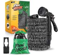 Flexi Hose Expandable Garden Hose - 50FT Heavy Duty Water Hose, Retractable Hose with 3/4-Inch - Expandable Design & Spray Nozzle Included - Black, 15 Metres