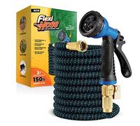 Flexi Hose Expandable Garden Hose with 8 Function Nozzle, 150FT - Lightweight Retractable Garden Hose, Water Hose - No-Kink Flexibility, 3/4 Inch Solid Brass Fittings and Double Latex Core