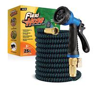 Flexi Hose Expandable Garden Hose with 8 Function Nozzle, 25FT - Lightweight Retractable Garden Hose, Water Hose - No-Kink Flexibility, 3/4 Inch Solid Brass Fittings and Double Latex Core