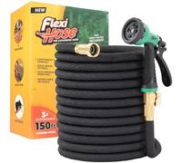 Flexi Hose Expandable Garden Hose with 8 Function Spray Nozzle, Lightweight Flexible Water Hose with No-Kink Design, Solid Brass Fittings and Double Latex Core (Black, 45M/150FT)
