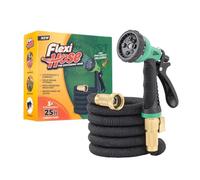 Flexi Hose Expandable Garden Hose with 8 Function Spray Nozzle, Lightweight Flexible Water Hose with No-Kink Design, Solid Brass Fittings and Double Latex Core (Black, 7.5M/25FT)