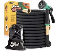 Flexi Hose Plus Expandable Garden Hose with 8 Function Nozzle, 150FT - Lightweight Retractable Garden Hose, Water Hose - No-Kink Flexibility, 3/4 Inch Solid Brass Fittings Includes Hook & Bag