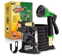 Flexi Hose PLUS with 8 Function Nozzle Expandable Garden Hose, Lightweight & No-Kink Flexible Garden Hose, 3/4 inch Solid Brass Fittings and Double Latex Core, 50 ft Black