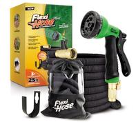 Flexi Hose PLUS with 8 Function Nozzle Expandable Garden Hose, Lightweight & No-Kink Flexible Garden Hose, 3/4 inch Solid Brass Fittings and Double Latex Core, 25 ft Black