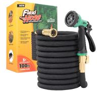 Flexi Hose with 8 Function Nozzle, 100FT - Lightweight Expandable Garden Hose, No-Kink Flexibility, 3/4 Inch Solid Brass Fittings and Double Latex Core
